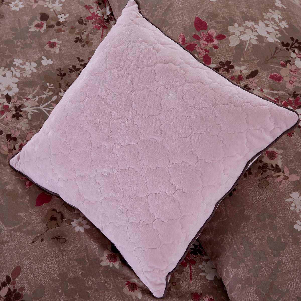 Andria 10 Piece Queen Size Comforter and Coverlet Set , Brown and Pink - BM202794