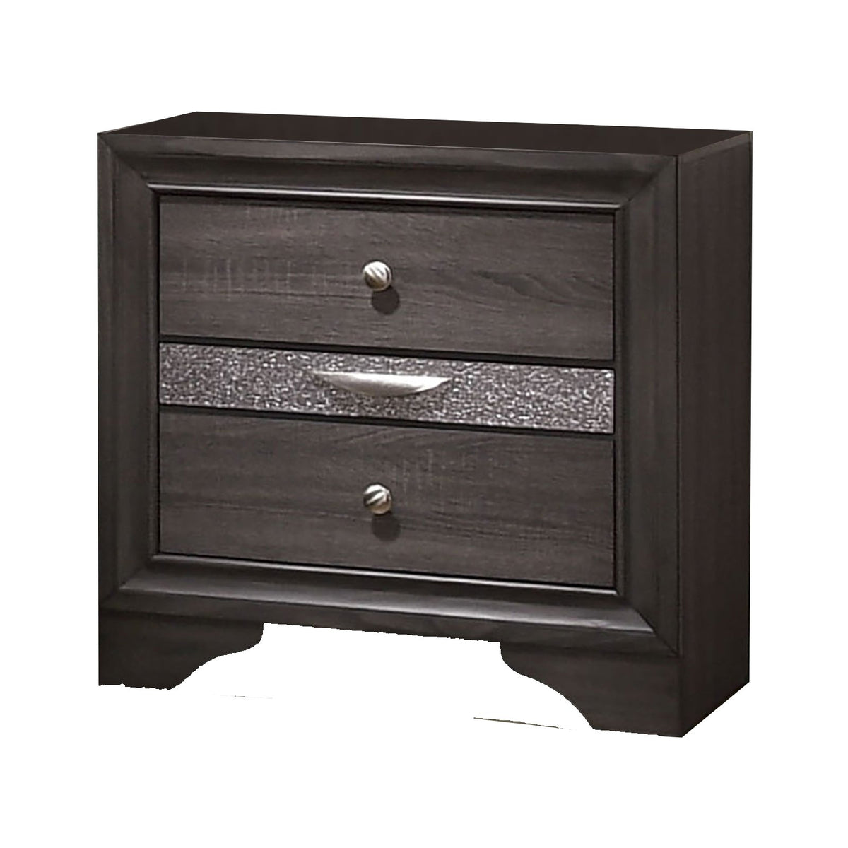 Wooden Nightstand with 2 Drawers and 1 Jewelry Drawer, Gray and Silver - BM203164