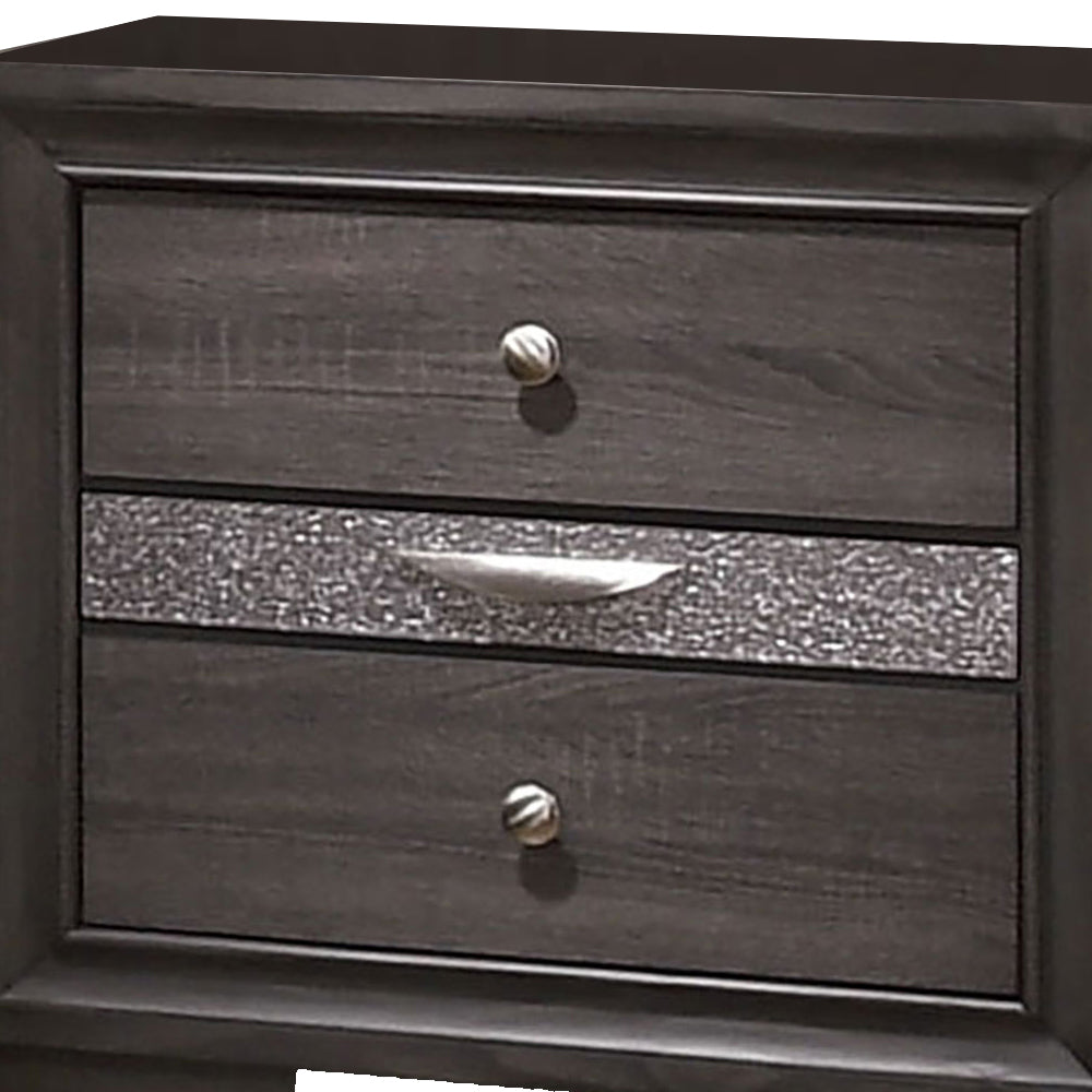 Wooden Nightstand with 2 Drawers and 1 Jewelry Drawer, Gray and Silver - BM203164