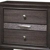 Wooden Nightstand with 2 Drawers and 1 Jewelry Drawer, Gray and Silver - BM203164