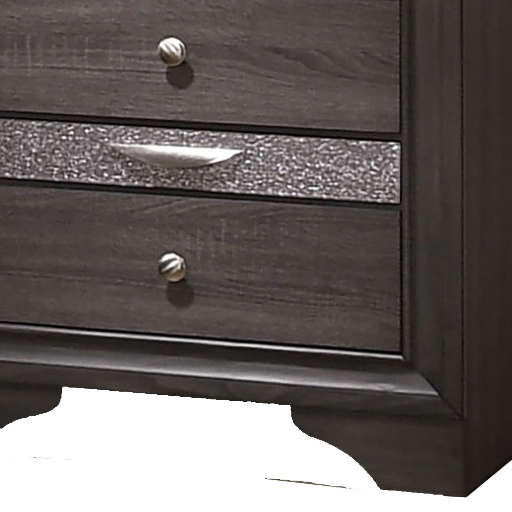 Wooden Nightstand with 2 Drawers and 1 Jewelry Drawer, Gray and Silver - BM203164