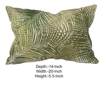 20 X 14 Inch Embroidered Pillow with Palm Leaf Design, White and Green - BM203504