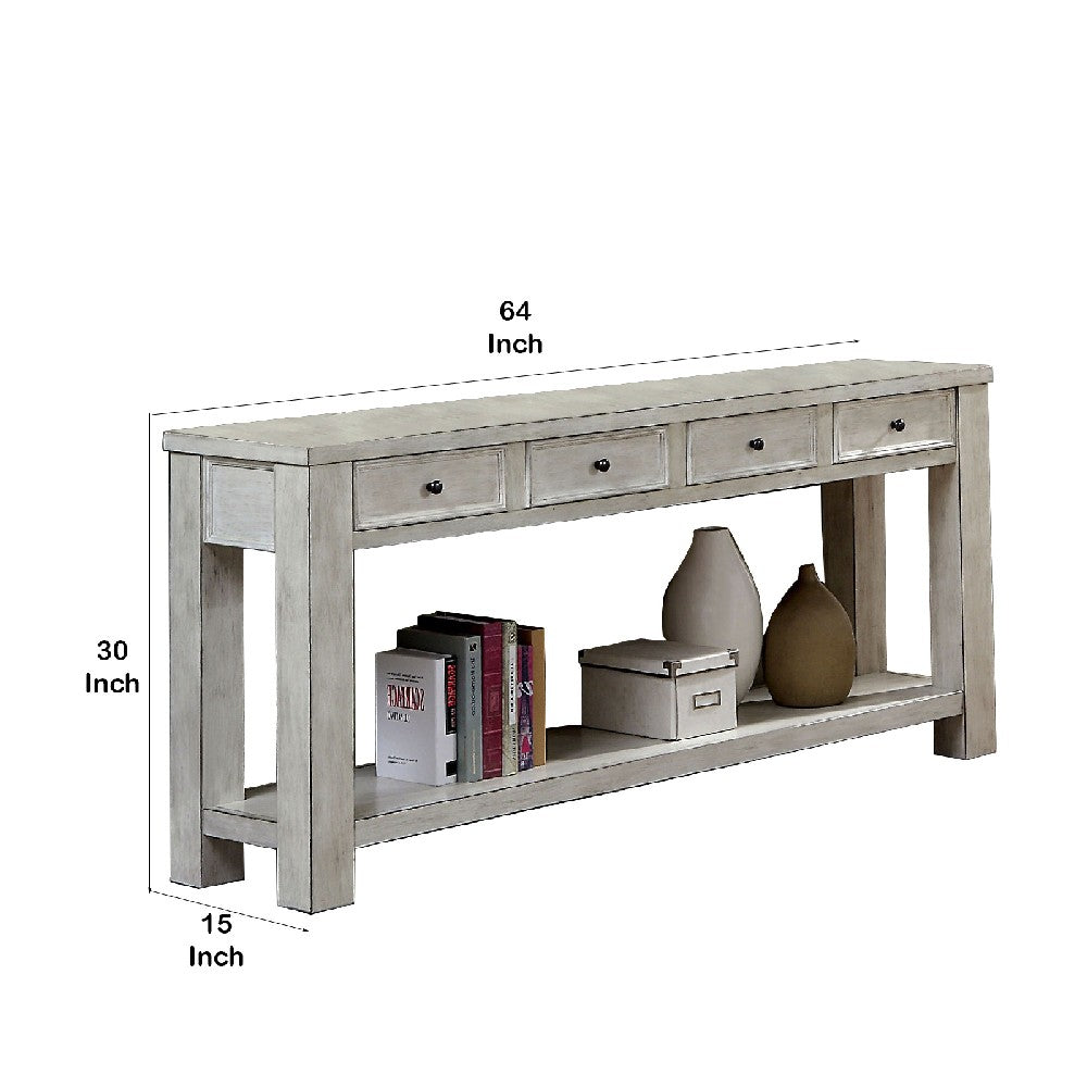 Transitional Wooden Console Table with 4 Drawers and Open Shelf, White - BM203959