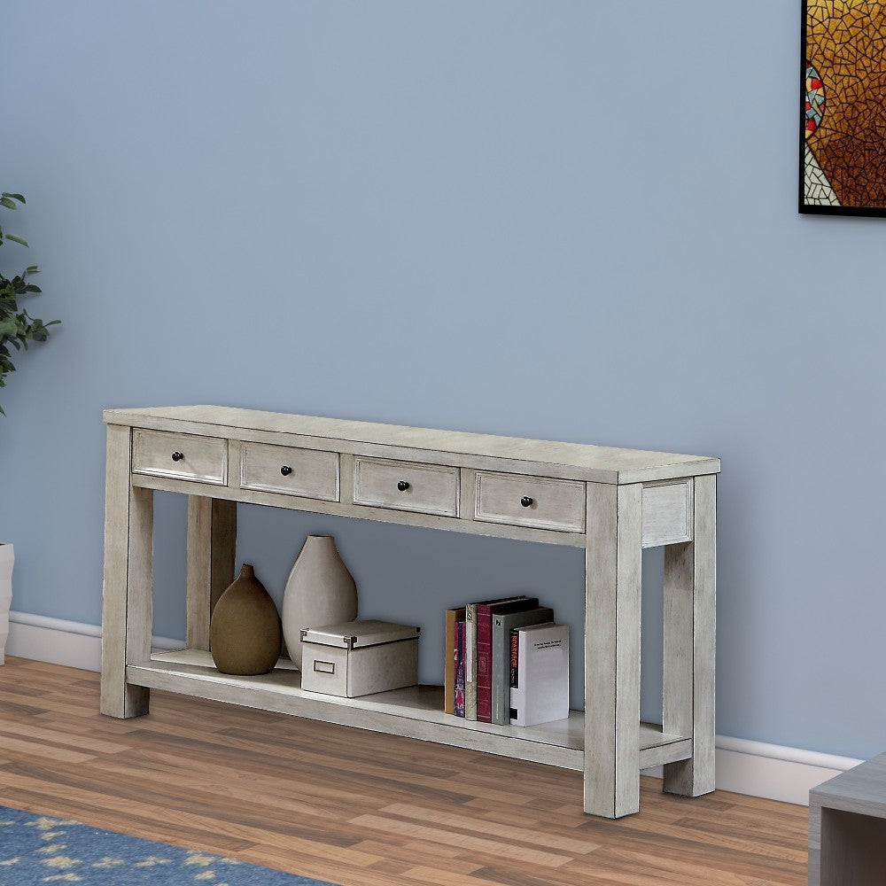 Transitional Wooden Console Table with 4 Drawers and Open Shelf, White - BM203959