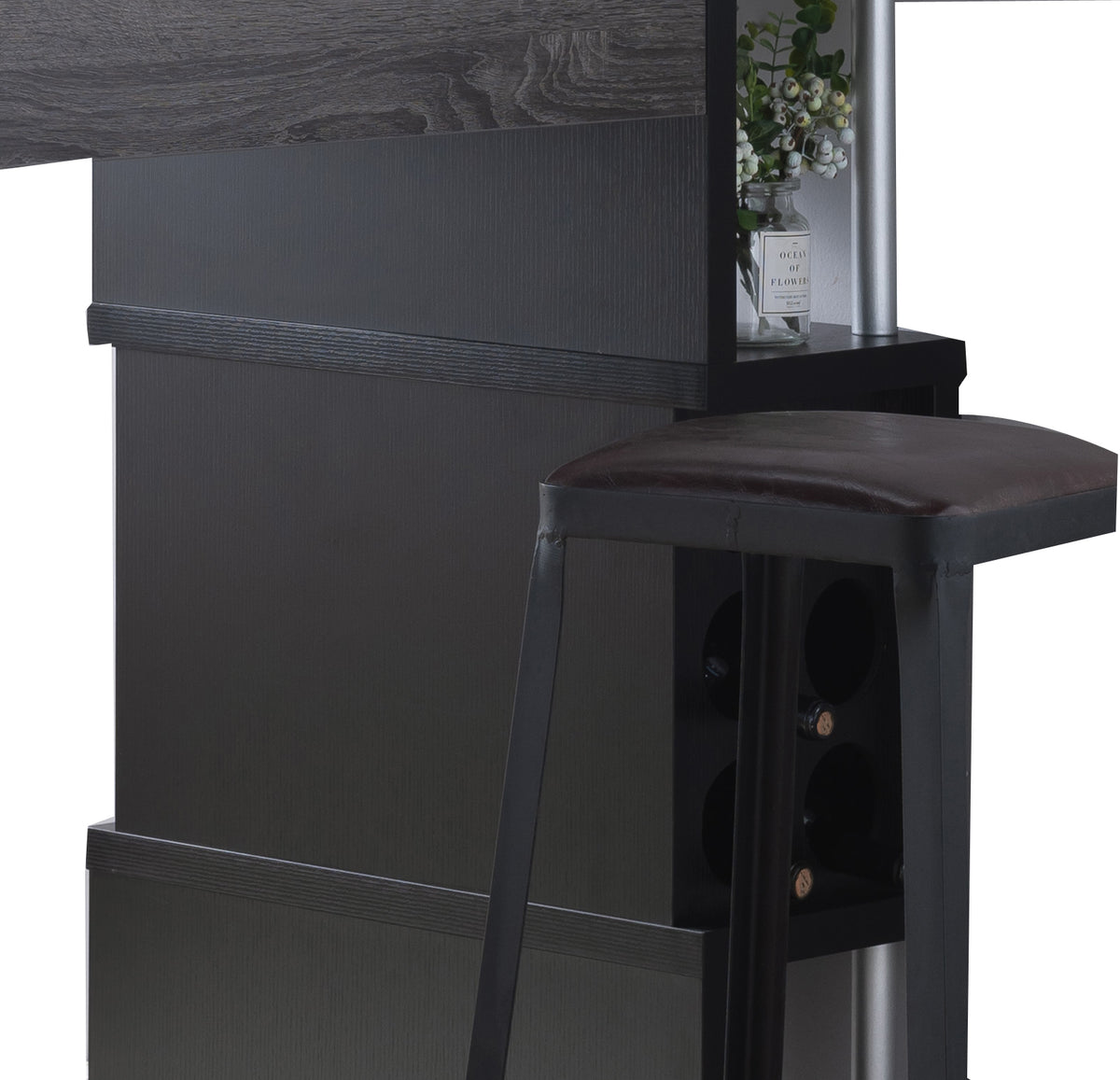 Transitional Style Wooden Bar Table with 3 Tier Side Shelves in Gray - BM204136