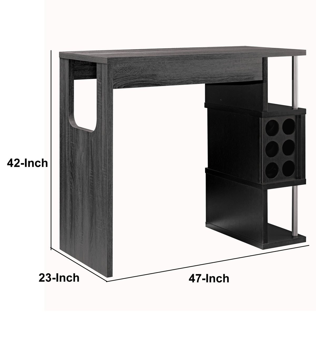 Transitional Style Wooden Bar Table with 3 Tier Side Shelves in Gray - BM204136