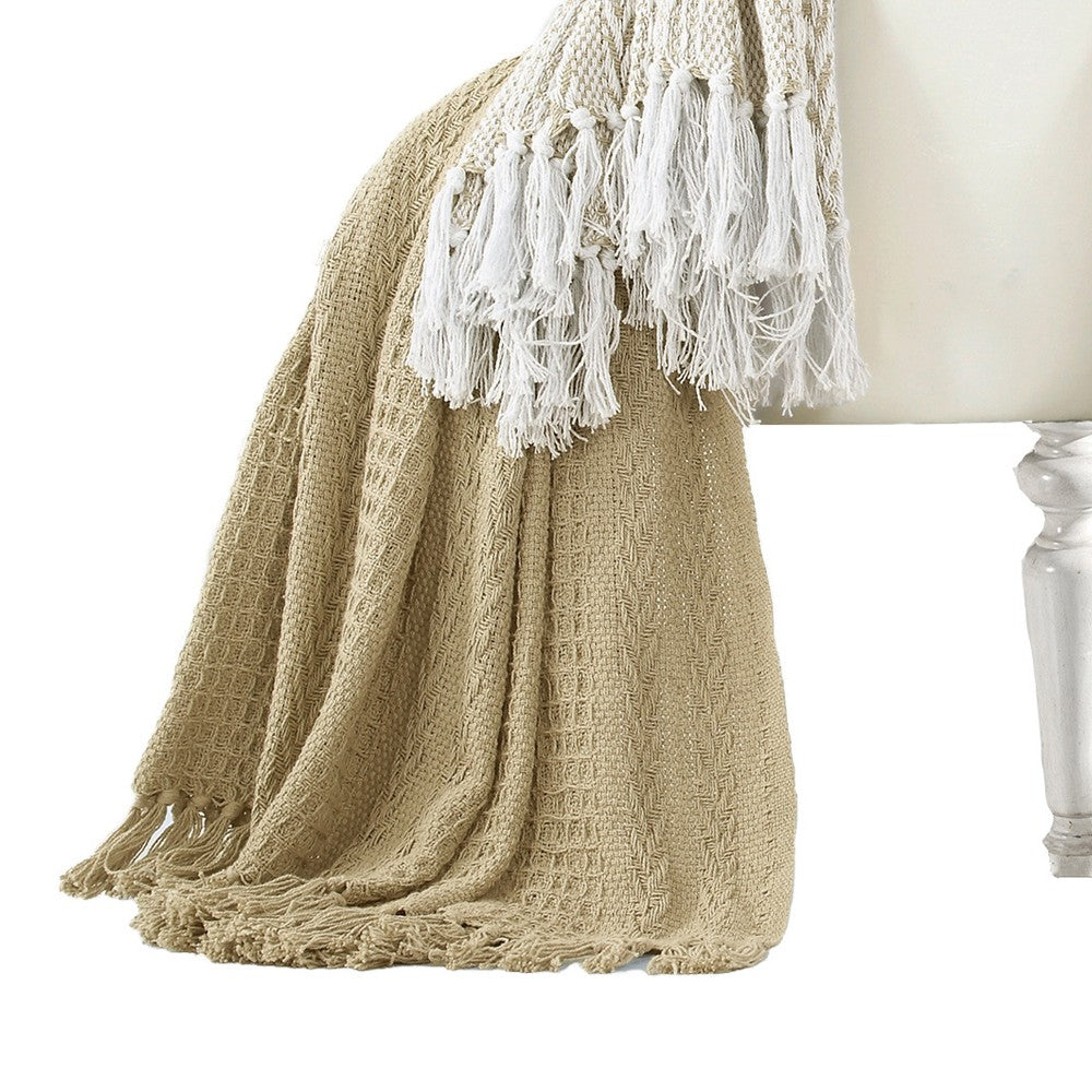 Latina Cotton Throw with Decorative Fringe The Urban Port, Set of 2, Brown - BM204215