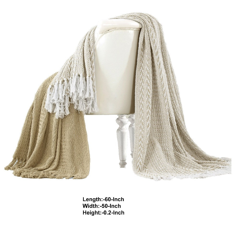 Latina Cotton Throw with Decorative Fringe The Urban Port, Set of 2, Brown - BM204215