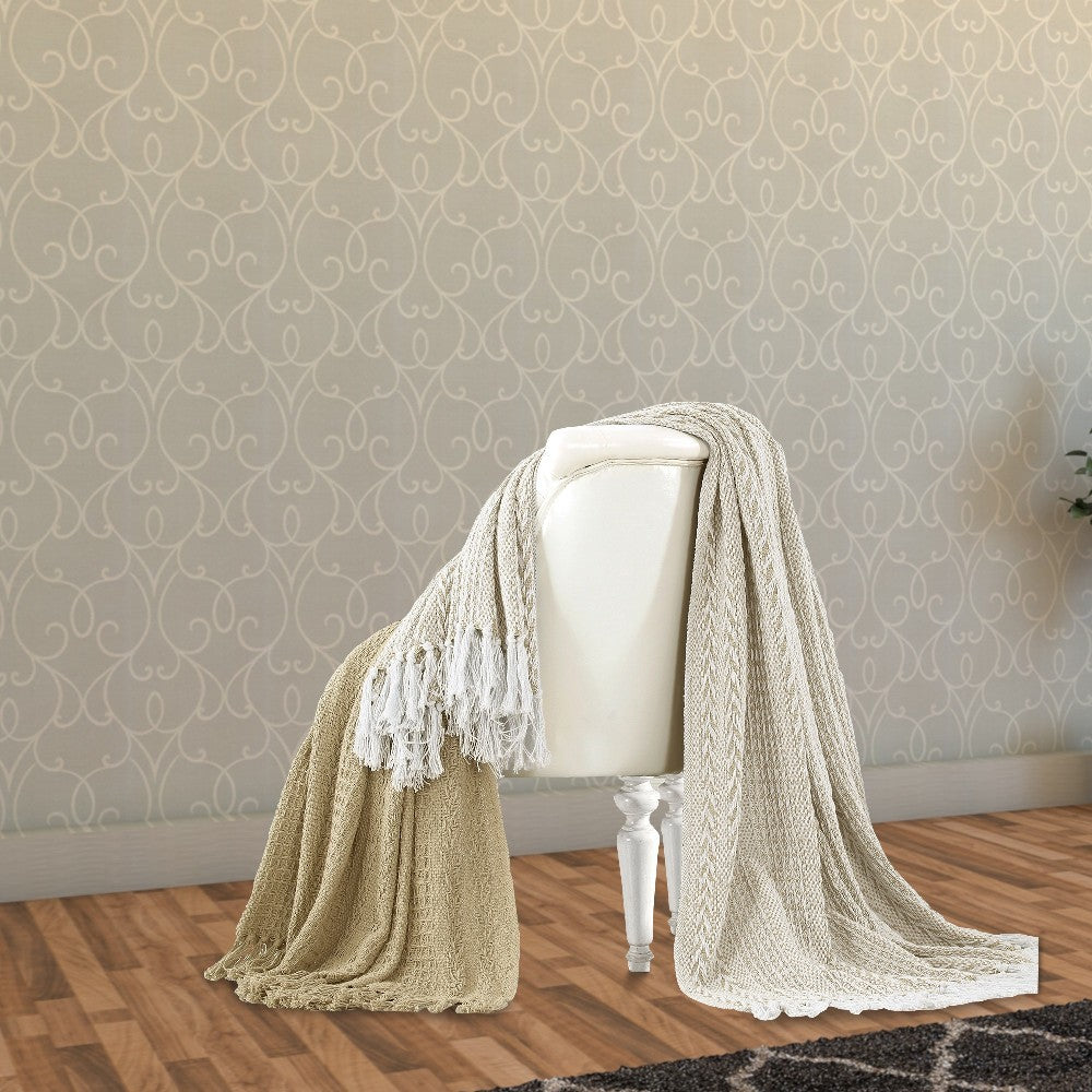 Latina Cotton Throw with Decorative Fringe The Urban Port, Set of 2, Brown - BM204215