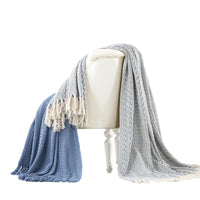 Latina Cotton Throw with Decorative Fringe The Urban Port, Set of 2, Blue - BM204216