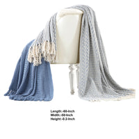 Latina Cotton Throw with Decorative Fringe The Urban Port, Set of 2, Blue - BM204216