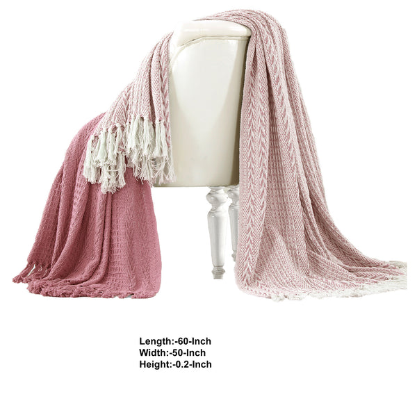 Latina Cotton Throw with Decorative Fringe, Set of 2, Pink - BM204220