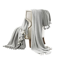 Calabria Herringbone Cotton Throw The Urban Port, Set of 2, Gray and White - BM204237