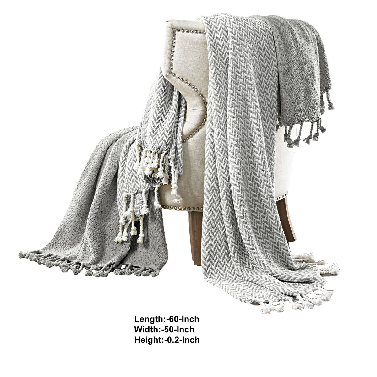 Calabria Herringbone Cotton Throw The Urban Port, Set of 2, Gray and White - BM204237