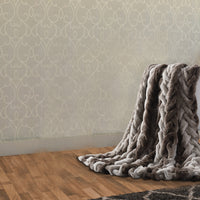 Eus Faux Fur Braided Reverse Flannel Throw The Urban Port, Brown and Gray - BM204276