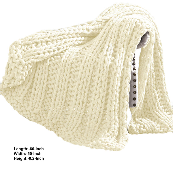 Dreux Acrylic Cable Knitted Chunky Throw The Urban Port, Cream - BM204282