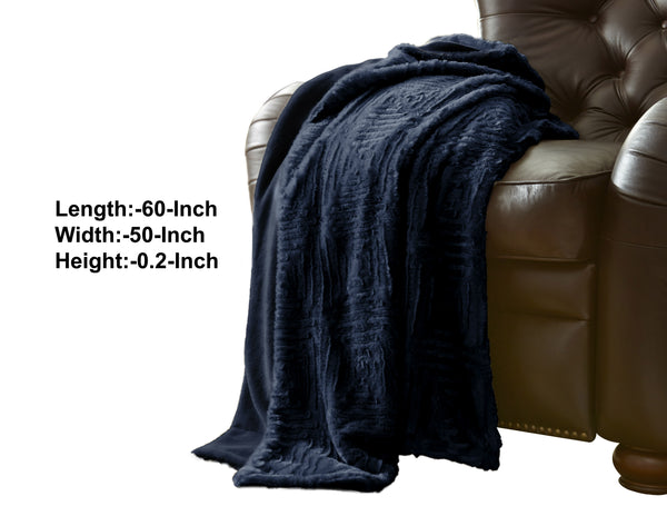 Treviso Faux Fur Throw with Fret Pattern The Urban Port, Blue - BM204285