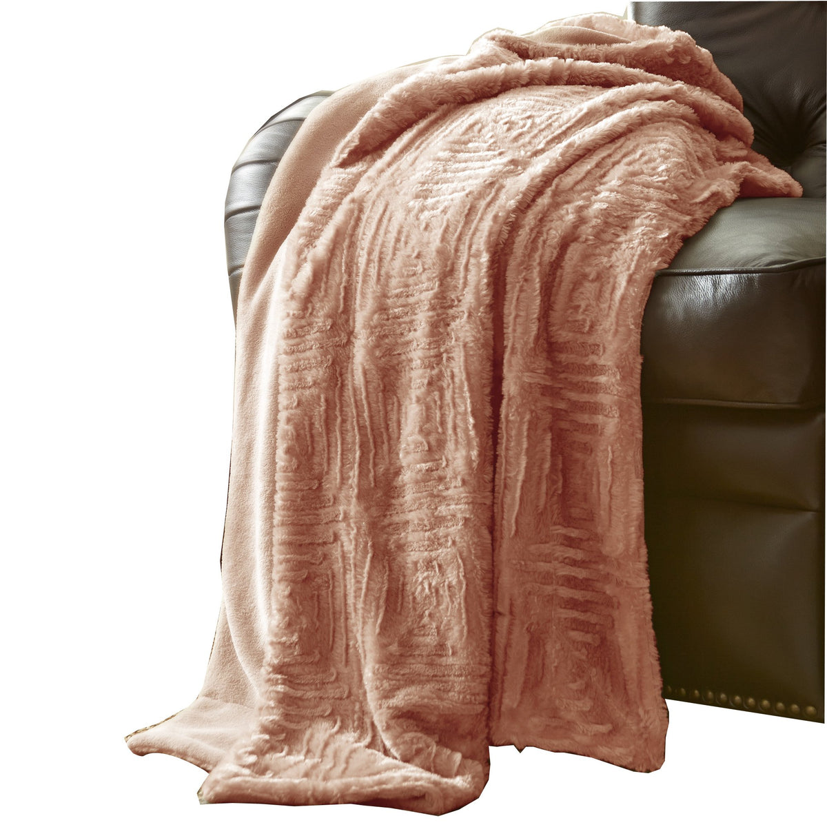 Treviso Faux Fur Throw with Fret Pattern, Pink - BM204289