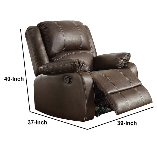 Leather Upholstered Metal Rocker Reclining Chair, Brown - BM204345