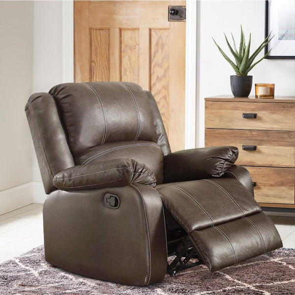 Leather Upholstered Metal Rocker Reclining Chair, Brown - BM204345