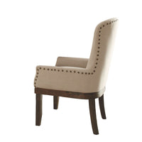 Wooden Arm Chair with Wing Back and Nailhead Trims, Beige and Brown - BM204351