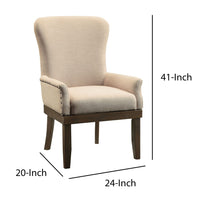 Wooden Arm Chair with Wing Back and Nailhead Trims, Beige and Brown - BM204351