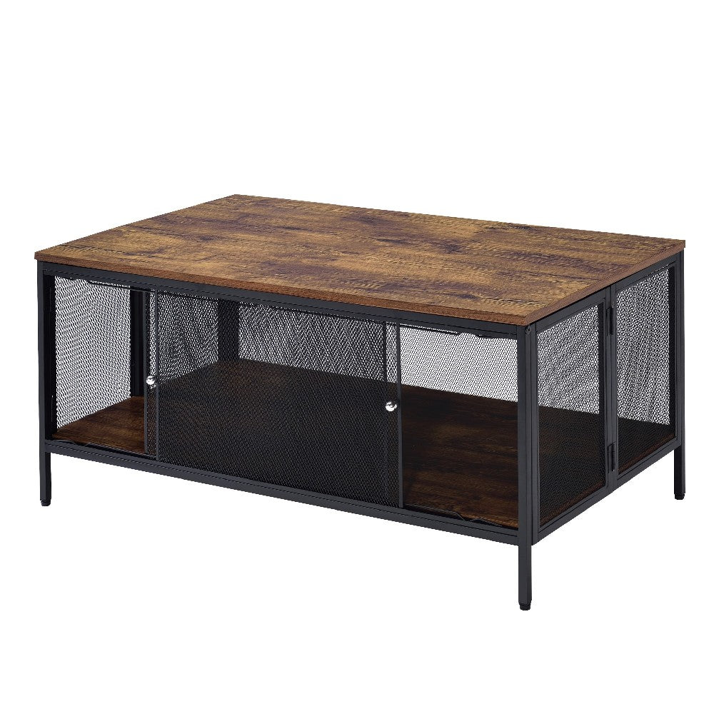 Metal Coffee Table with 1 Bottom Shelf and Mesh Design, Brown and Gray - BM204492