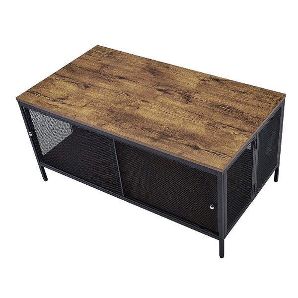 Metal Coffee Table with 1 Bottom Shelf and Mesh Design, Brown and Gray - BM204492