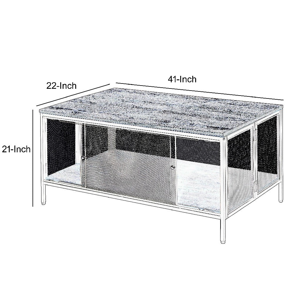 Metal Coffee Table with 1 Bottom Shelf and Mesh Design, Brown and Gray - BM204492