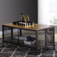 Metal Coffee Table with 1 Bottom Shelf and Mesh Design, Brown and Gray - BM204492