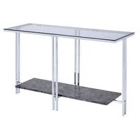 Glass Top Metal Sofa Table with Marble Bottom shelf, Silver and Clear - BM204499