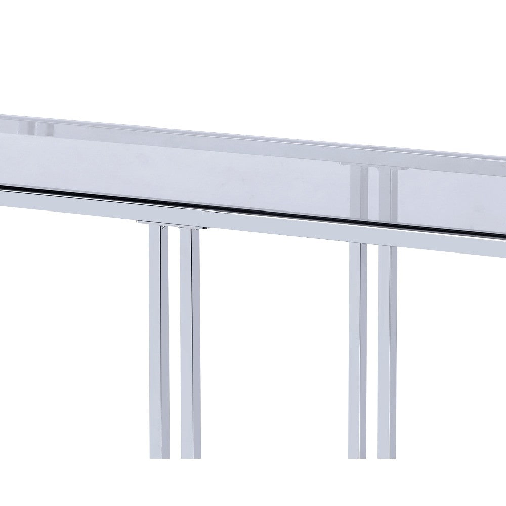 Glass Top Metal Sofa Table with Marble Bottom shelf, Silver and Clear - BM204499