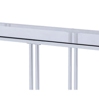 Glass Top Metal Sofa Table with Marble Bottom shelf, Silver and Clear - BM204499