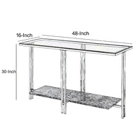 Glass Top Metal Sofa Table with Marble Bottom shelf, Silver and Clear - BM204499