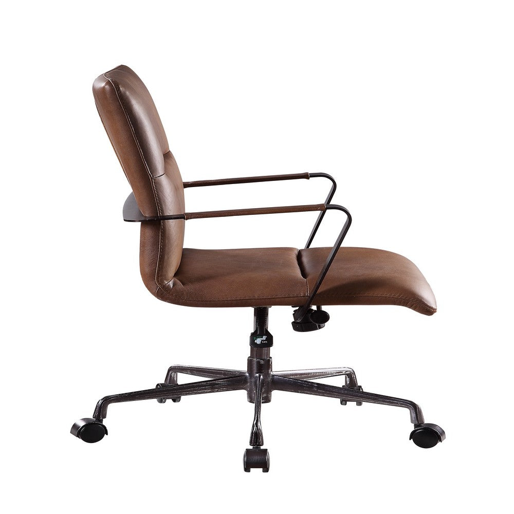 5 Star Base Faux Leather Upholstered Wooden Office Chair , Brown - BM204585