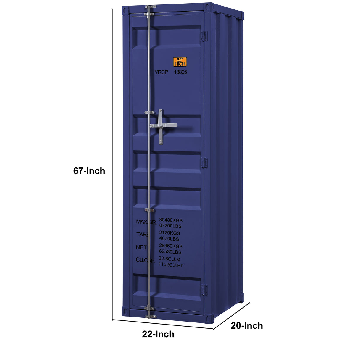 Industrial Style Metal Wardrobe with Recessed Door Front, Blue - BM204626