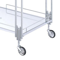Metal and Mirror Rectangular Serving Cart with Open Shelf, Silver - BM204865