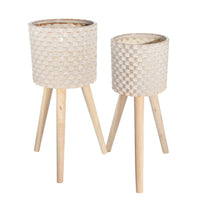 Textured Ceramic Planter with Tripod Legs, Set of 2, Cream and Brown - BM205141