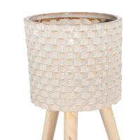 Textured Ceramic Planter with Tripod Legs, Set of 2, Cream and Brown - BM205141