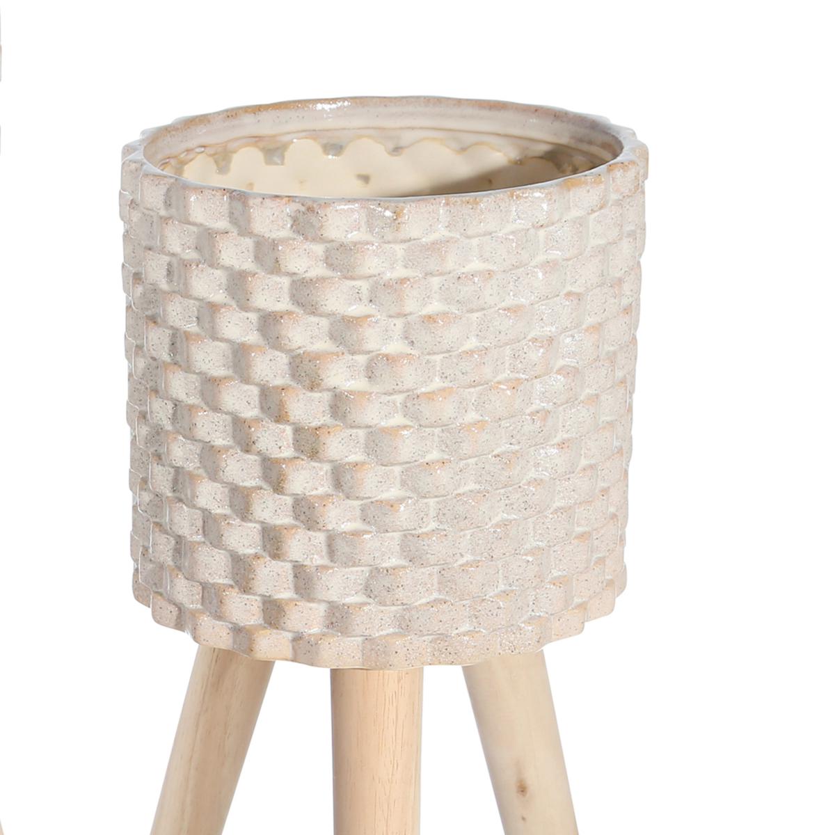 Textured Ceramic Planter with Tripod Legs, Set of 2, Cream and Brown - BM205141