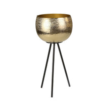 Hammered Textured Metal Bowl Planters on Tripod Base, Set of 2, Gold and Black - BM205274