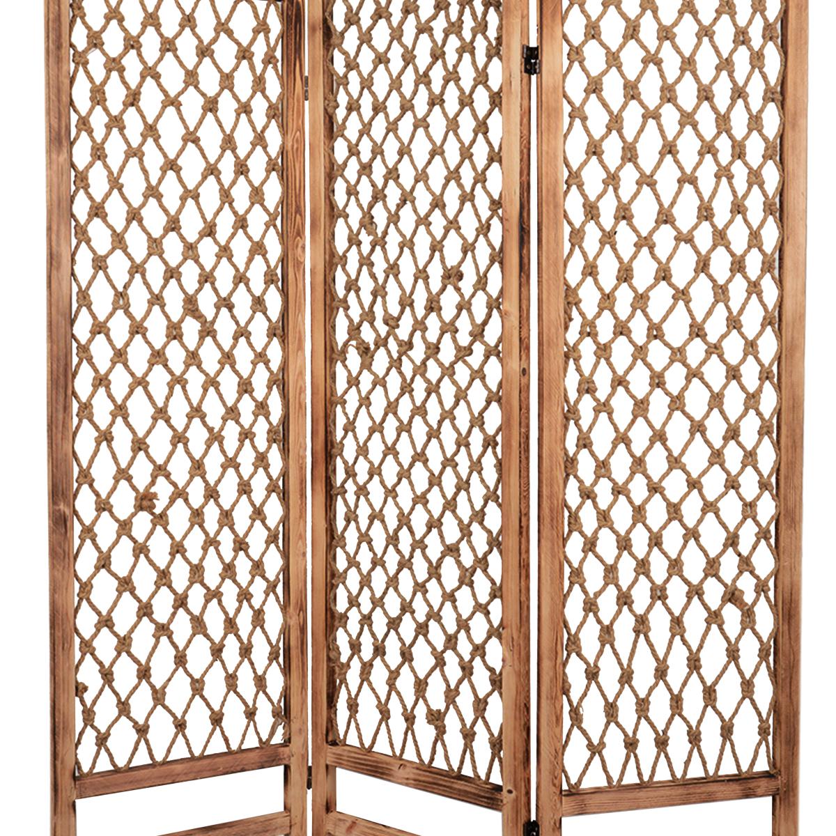 3 Panel Traditional Foldable Screen with Rope Knot Design, Brown - BM205389