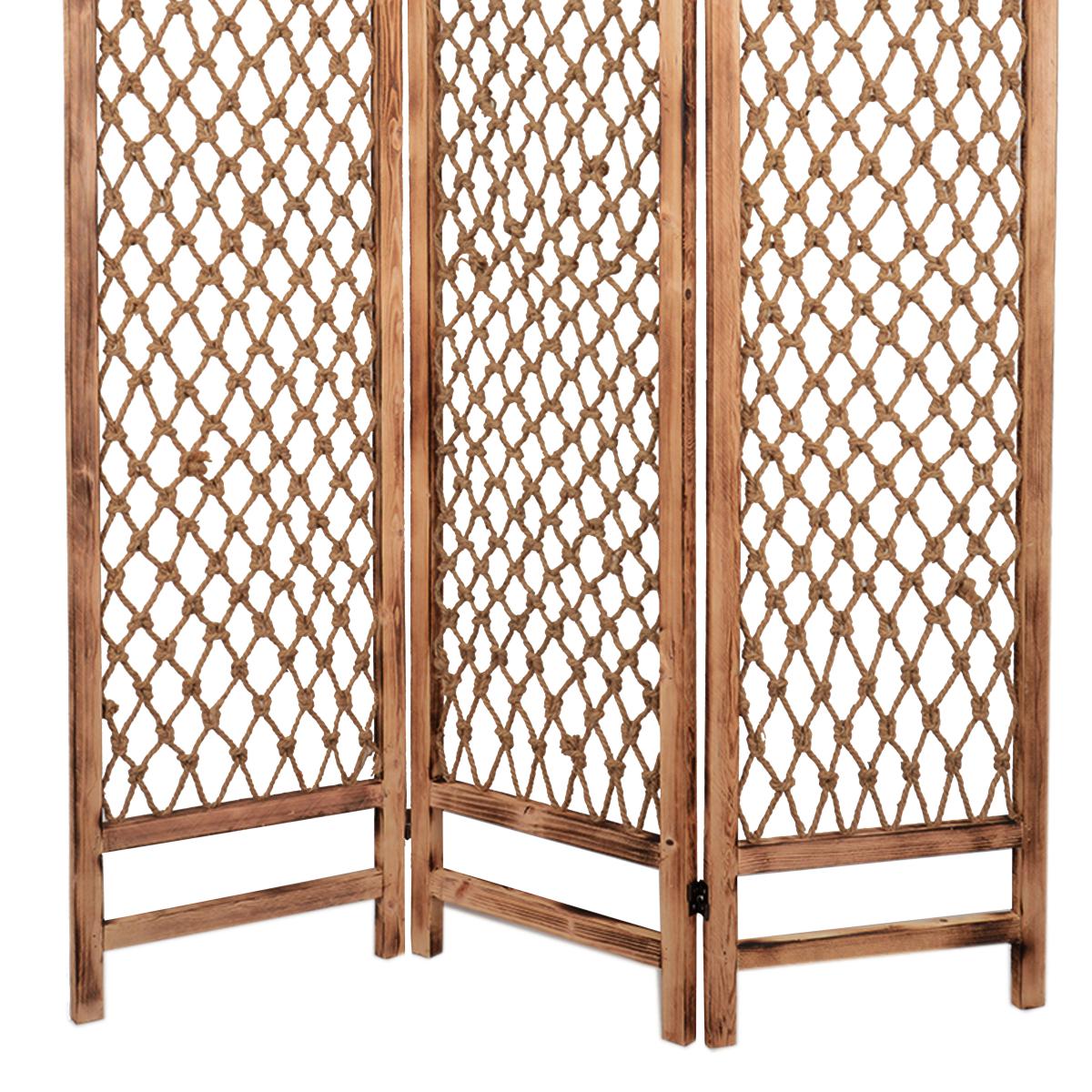 3 Panel Traditional Foldable Screen with Rope Knot Design, Brown - BM205389