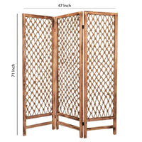 3 Panel Traditional Foldable Screen with Rope Knot Design, Brown - BM205389