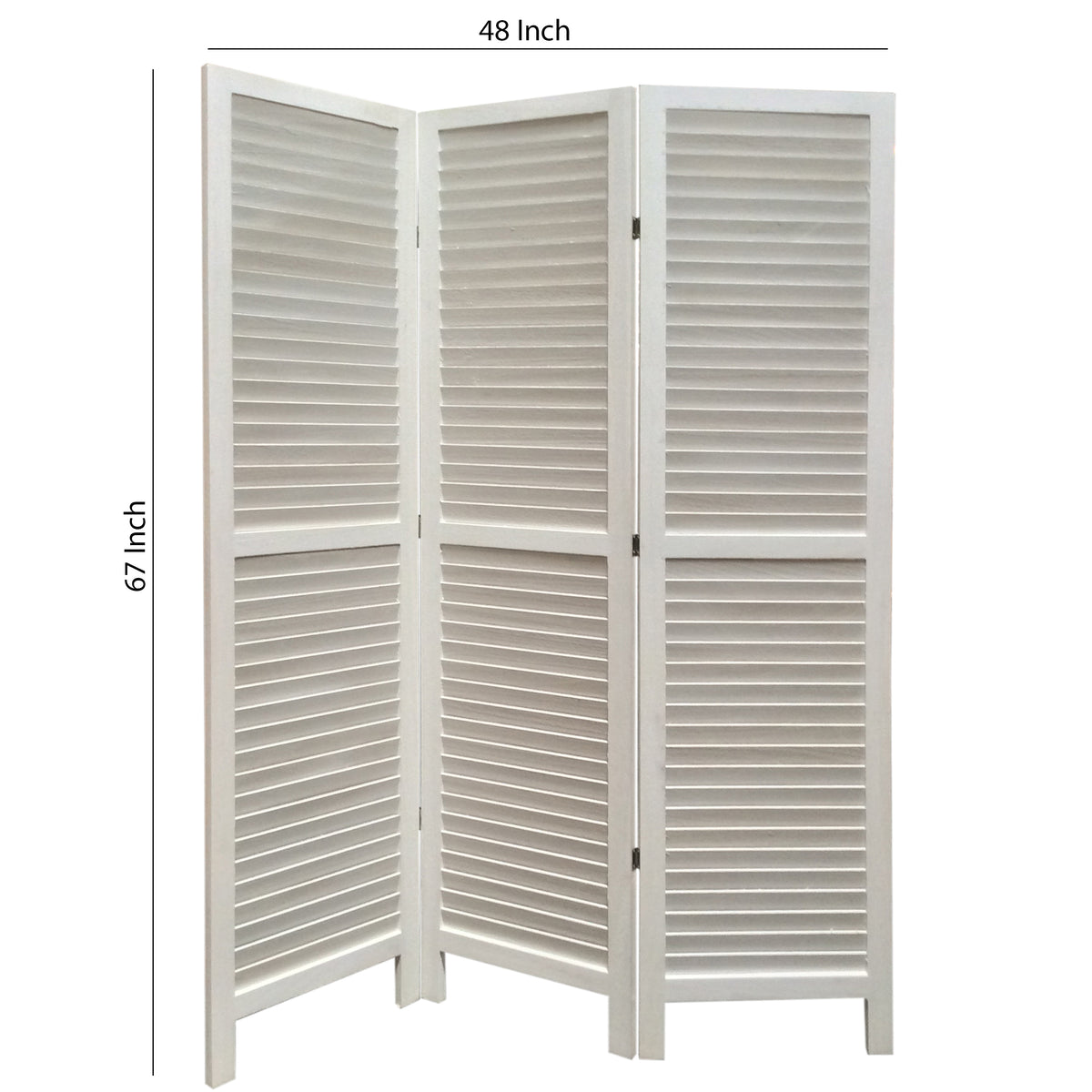 3 Panel Foldable Wooden Shutter Screen with Straight Legs, White - BM205398