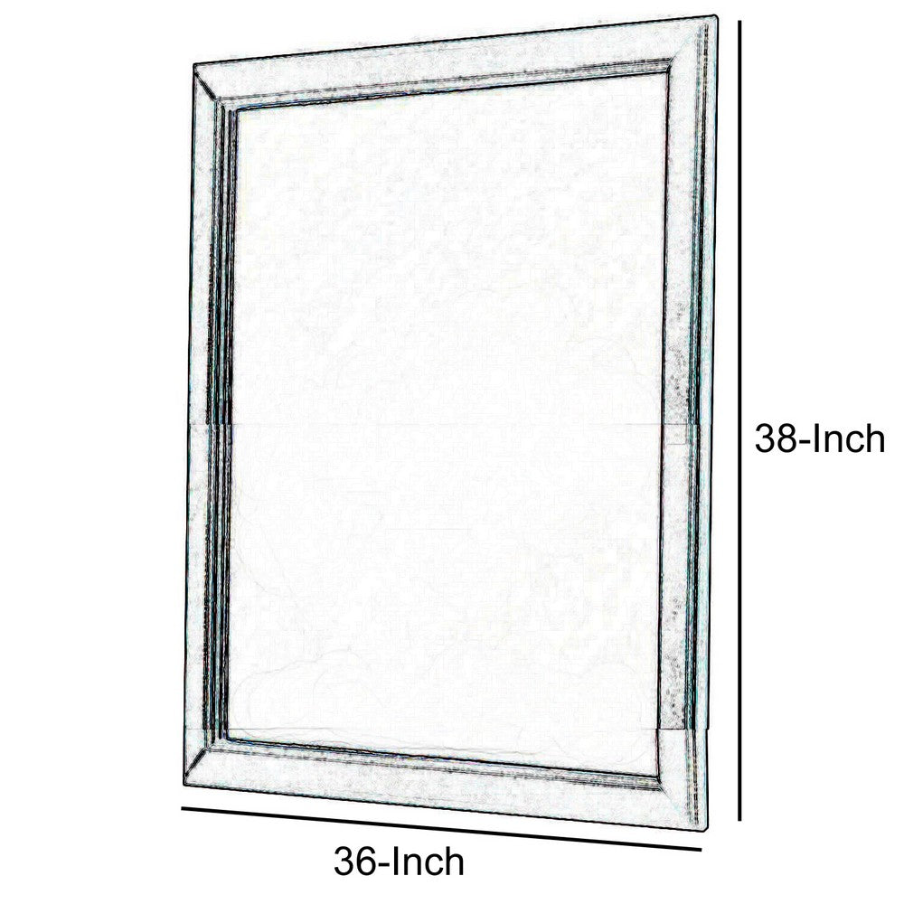 Transitional Style Mirror with Raised Wooden Frame, Brown and Silver - BM205580