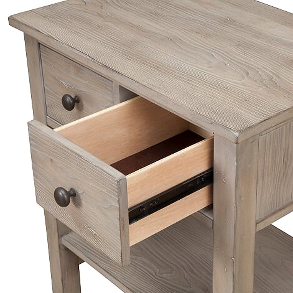 Transitional Nightstand with Two Drawers and Bottom Shelf, Gray - BM205695