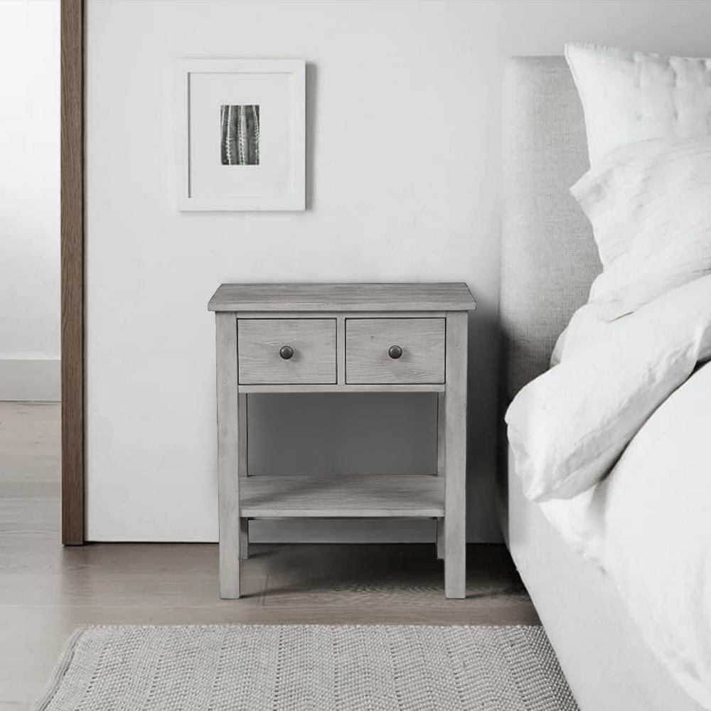 Transitional Nightstand with Two Drawers and Bottom Shelf, Gray - BM205695
