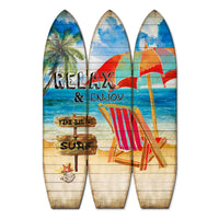 Lounge and Umbrella Print Surfboard Shaped 3 Panel Room Divider, Multicolor - BM205780