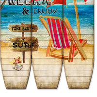 Lounge and Umbrella Print Surfboard Shaped 3 Panel Room Divider, Multicolor - BM205780
